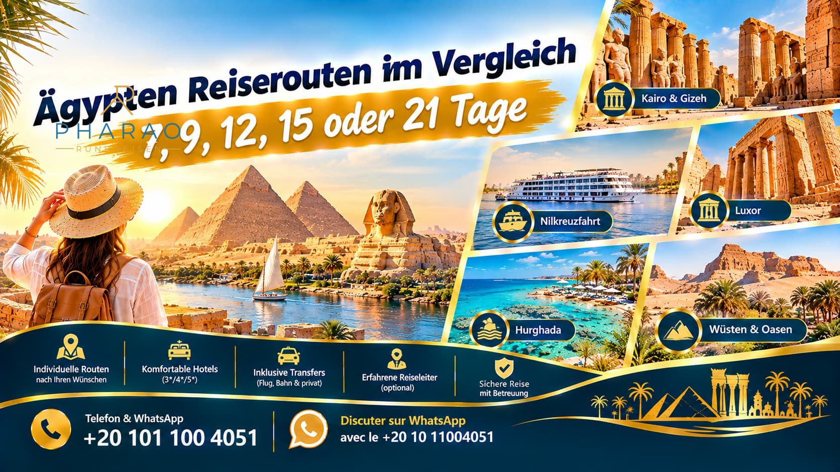 Ägypten Reiserouten im Vergleich | 7, 9, 12, 15 oder 21 Tage