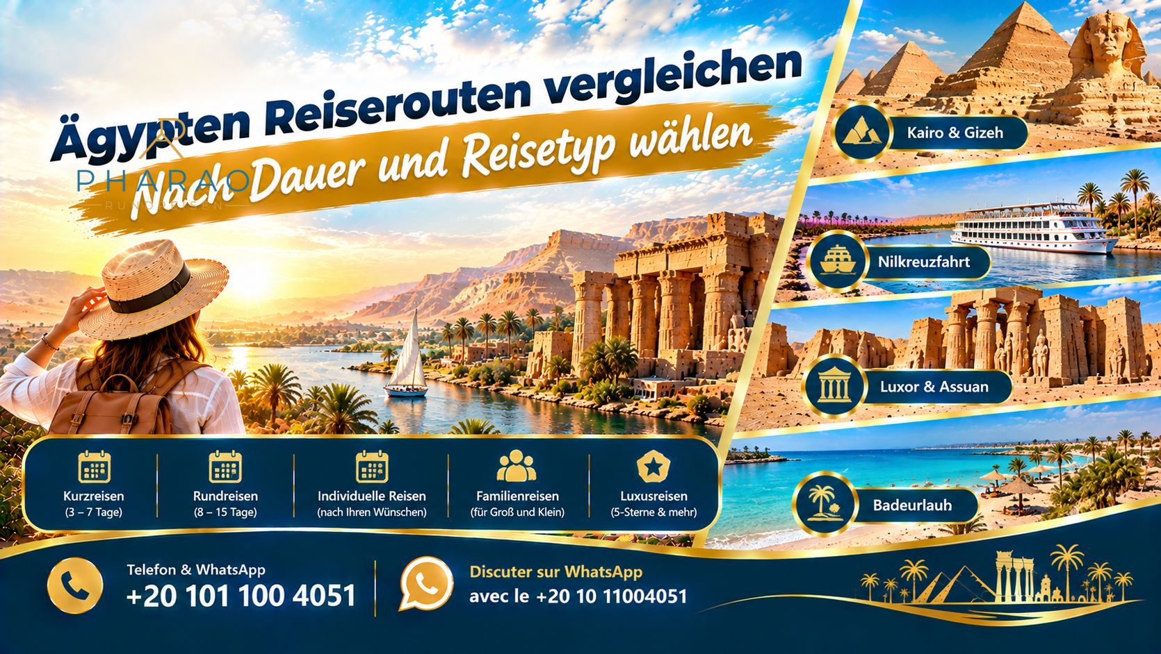 Ägypten Reiserouten vergleichen | Nach Dauer und Reisetyp wählen