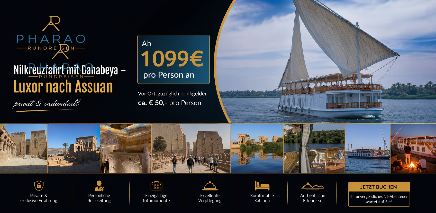 Nilkreuzfahrt mit Dahabeya – Luxor nach Assuan privat & individuell
